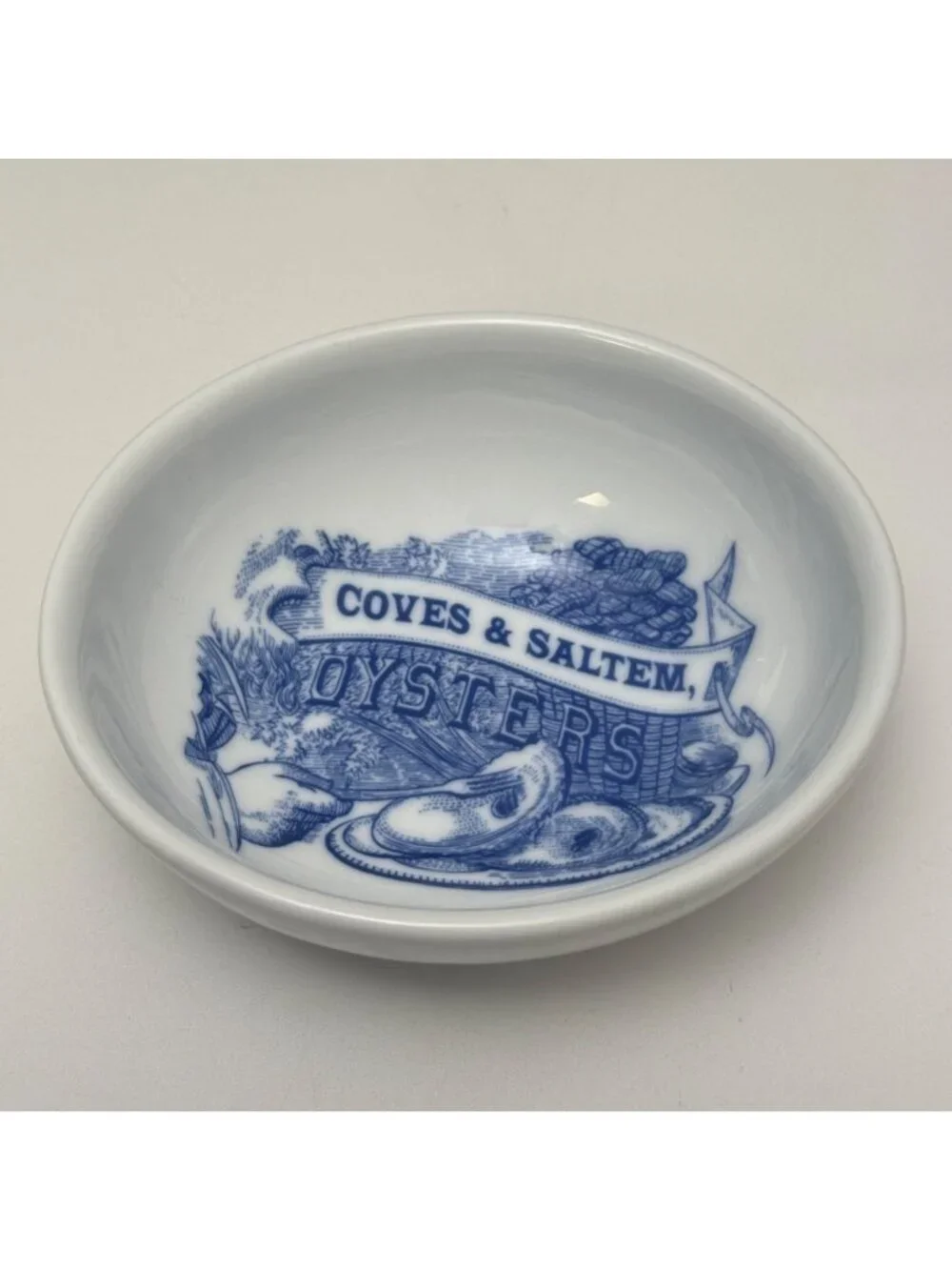 Williams Sonoma Oyster Dipping Bowl Blue White Coves & Saltem Seafood Dish